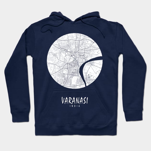 Varanasi, India City Map - Full Moon Hoodie by deMAP Studio